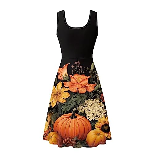 Image of Women's Casual Loose Sundress Midi Sleeveless Crewneck Dress Summer Beach Tank Dress with Pockets