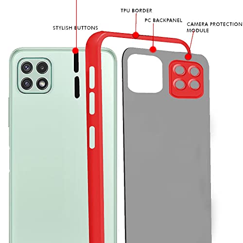 Image of TheGiftKart Smoke Back Case Cover Samsung Galaxy F42 5G / A22 5G | Translucent Smoked Matte Back | 360 Degree Protection | Protective Hard Back Cover for Samsung Galaxy F42 5G / A22 5G (Red Bumper)
