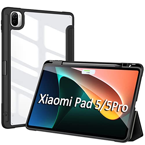 DUZZONA Hülle für Xiaomi Mi Pad 5/Mi Pad 5 Pro 11-Zoll 2021, Modische Smart Trifold Stand Cover, Stand Schutzhülle Shell mit Transparenter PC Rückhülle,Schwarz Cover
