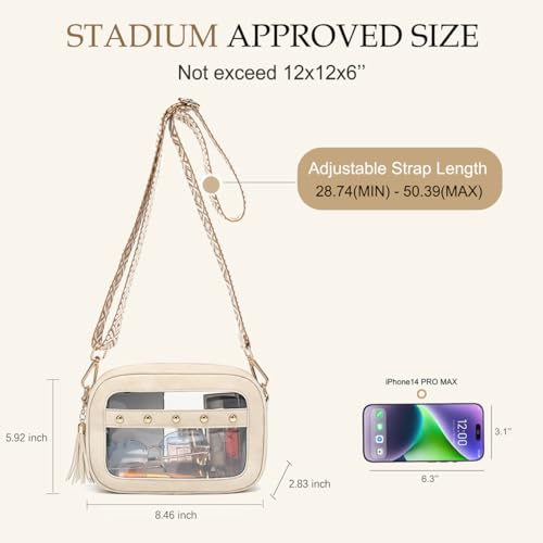 LOXOMU Clear Stadium Bag for Women - Small Crossbody Purse with Guitar Strap, Stadium Event Bag3