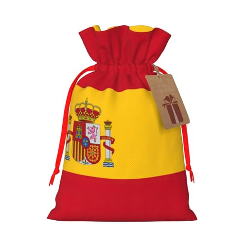 Bolsa de regalo con cordón con estampado de bandera española para bodas, fiestas, cumpleaños, bolsa de regalo única, bolsa de lona reutilizable, 1 pieza S