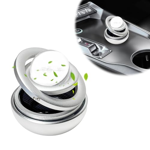 Image of Car Solar Energy Air Freshener, Solar Powered Rotating Air Purifier Aromatherapy Diffuser, Rotatable Interior Fragrance for Car Office Home Decoration, Car Accessories (Silver)