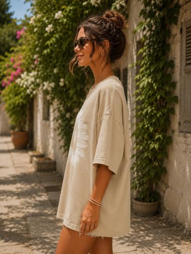 Image of ColorChakra Cotton Oversized Tshirt for Womens Down Shoulder Loose fit t-Shirt Women Baggy Style Oversize t-Shirt Korean fit