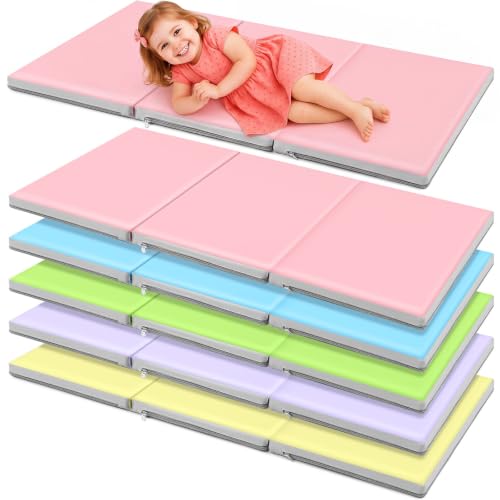 Image of Wesiti 5 Pcs Kids Nap Mats for Preschool Daycare Bulk, Macaron Color | 1.37 inch Thick 3 Section Sleeping Mats for Toddler, Waterproof, Kindergarten Classroom Back to School Supplies, 47 inchL x 24 inch W