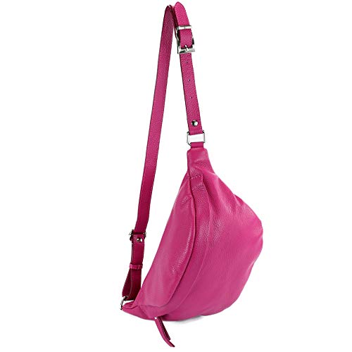 modamoda de - T77 - ital. Hüfttasche Bauchtasche Brusttasche Medium aus weichem Leder, Farbe:Pink