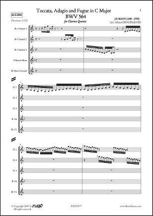 Partition Quintette de Clarinettes Toccata Adagio et Fugue Bach BWV 564