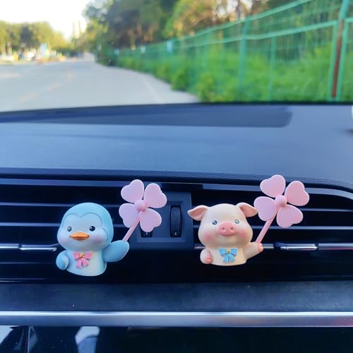 Image of Cute Car Air Freshener Vent Clips, 3D Animal with Mini Fan Diffuser Vent Clip, Air Conditioning Decoration Car Accessories for Women and Men