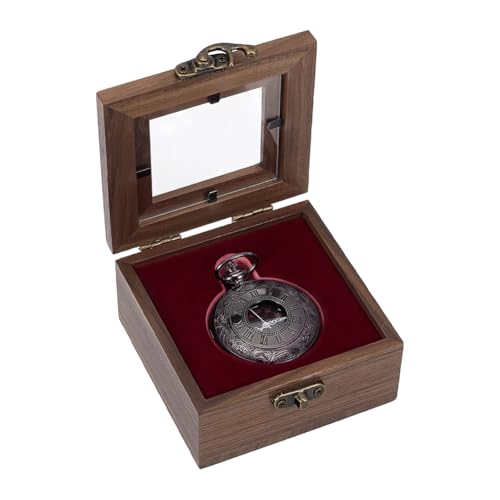 UNICRAFTALE Wooden Pocket Watch Display Case Single Watch Gift Box with Acrylic Window and Velvet Inside Camel Square Watches Cases Travel Case Organizer for Man Wowen 3.54x3.94x1.77 Inch by UNICRAFTALE - Used condition - US$11.93