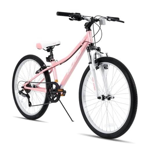 Hiland Climber 24 tums barncykel barn MTB mountainbike ungdom flickor med fjädergaffel Shimano 7 växlar V-broms rosa
