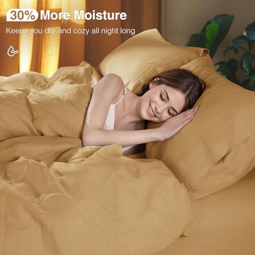 SONORO KATE 100% French Linen Duvet Cover King Size, Soft Breathable for Hot Sleepers, Moisture Wicking & Durable Cover Set - Zipper Closure & 4 Corner Ties Duvet Covers 3 Piece (Rust,King)