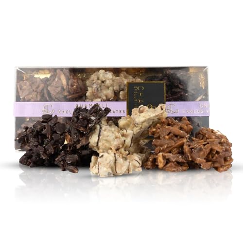 Chocolate Negro con Almendras, pistachos con chocolate, Naranja Confitada, Deliciosa Selección Chocolate Belga con Crema de Pistacho, Limón Confitado, Chocolate con Pistacho y Almendras Para regalar