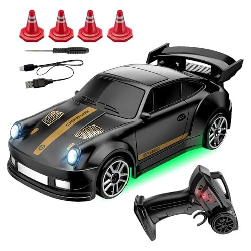 Dopsyesn Voiture Télécommandée Drift 4WD, 2.4 GHz,Chargement De Type C,Voiture De Drift Rc 1/64 avec Contrôleur Ergonomique, pour Enfant Adolescents Cadeau De Jouet Anniversaire Noël