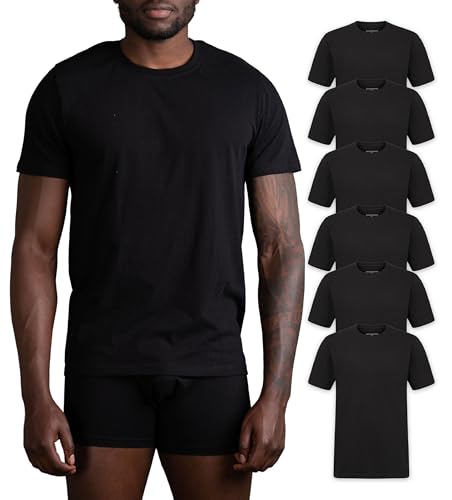 Skechers Men's Classic Fit Crew Neck Undershirt, Tag Free, Lightweight Breathable 6 Pack, Black, Large