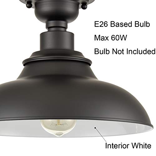 Samteen Farmhouse Semi Flush Mount Ceiling Light Semigloss Black 1-Light Industrial Barn Shade Hallway Light Fixture Ceiling For Bedroom, Dining Room, Kitchen #TOP2