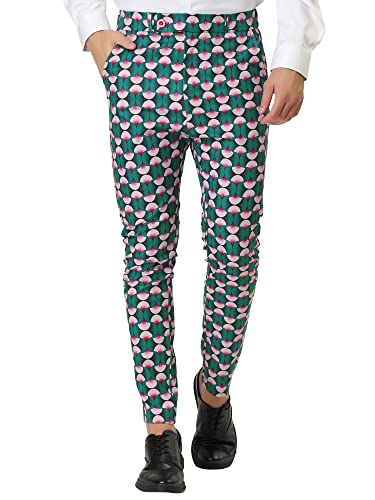 Lars Amadeus Men's Casual Geometric Green Printed Color Block Flat Front Dress Pants 30 Green
