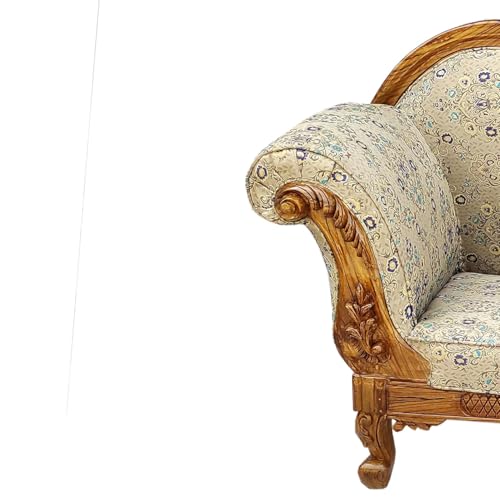 Image of Victorian Style Chaise Lounge, Tufted Cream Upholstery, Mahogany Wood Frame, Classic Living Room Furniture (diwan -1)