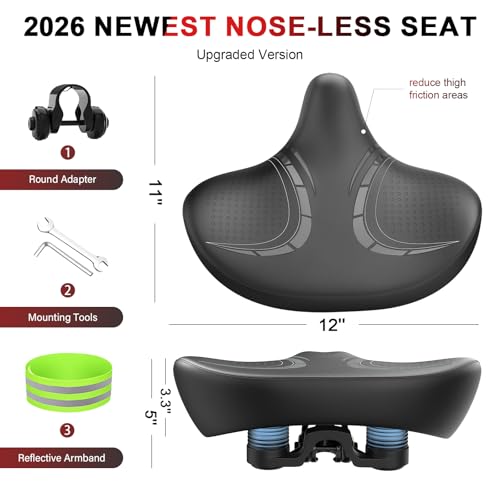 Image of BLUEWIND Oversized Bike Seat, Wide Bicycle Saddle Novel Backrest Design for Electric Bike, Universal Fit Exercise Bike or Road Stationary Bike Seat Cushion for Men & Women