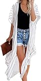Cover Ups for Swimwear Women Plus Size Kimonos Summer Chiffon Dressy Loose Cardigans(White Black Stripe,L)