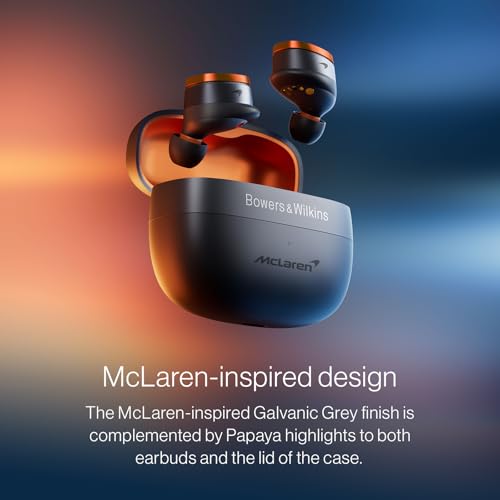 Image of Bowers & Wilkins Pi8 McLaren Edition Wireless Earbuds, in-Ear Bluetooth Earphones with Qualcomm Chipset & aptX Lossless, Active Noise Cancelling Earbuds, 3 Built-in Mics, 15-Min Quick Charging