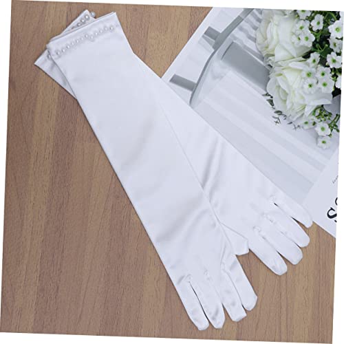 FRCOLOR 1pair Wedding Flower Girl Gloves Satin Decor Elegant Full Finger Design for Special Occasions White for Weddings Parties and Pageants2