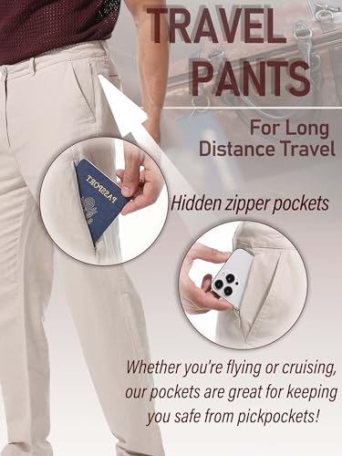 Men's Ramie-Cotton Travel Chinos with Hidden Pockets Lightweight Summer Pants Loose Fit2