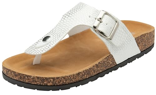 DUNLOP Tatum Flat Toe-Post Sandals (White, UK Footwear Size System, Adult, Women, Numeric, Medium, 6)