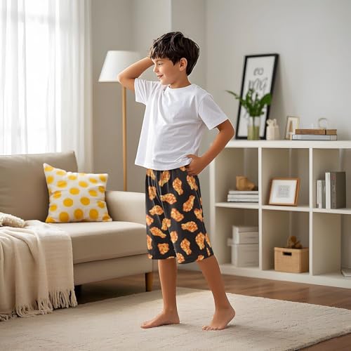ALAZA Yellow Fried Meat Black Pajama Shorts Elastic Waist Casual Sleep Shorts with Pockets Size 6-144