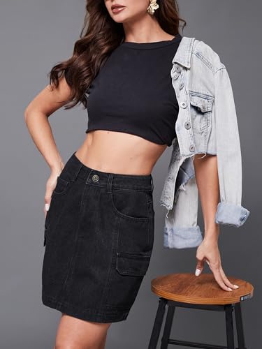 Image of Miss Chase Women's Straight High Rise Mini Denim Skirt