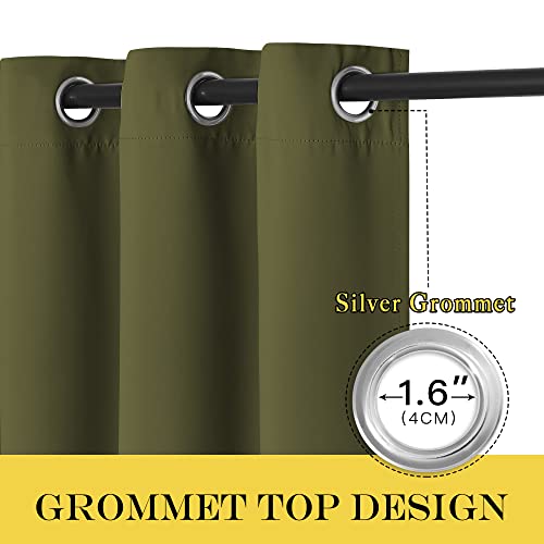 NICETOWN Olive Green Blackout Curtains 84 inch Length, Grommet Top Room Darkening Drapes for Bedroom Living Room, Light Blocking Window Covering for Privacy (W66 x L84 Inch, 1 Panel)