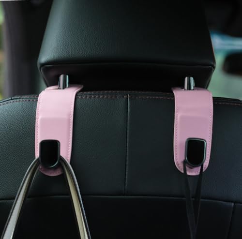 Qirc Auto-Haken, Leder Aufbewahrung Organizer mit 2 Taschen,Universal Auto Rcksitz Kopfsttze Aufhnger, Tasche fr Handtaschen und Einkaufstaschen (Pink)