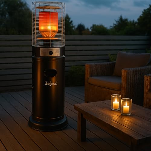 Zelsius Gas Heizstrahler „Zermatt“ | 11 kW | Ø 46 cm x 137 cm | Schwarz | Terrassenheizstrahler außen, Terrassenheizung, Outdoor Heizpilz, Gasheizpilz für Terrasse Balkon und Garten-3
