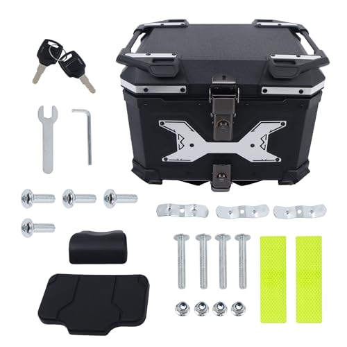 munirater Motorcycle 45L Black Suitcase with Silver Hanging Plate Suitcase Motorcycle Backseat Suitcase