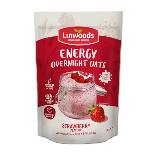 Linwoods Strawberry Energy Overnight Oats | 1kg Porridge Oats | Healthy Breakfast Food | Vegan Friendly & Gluten Free