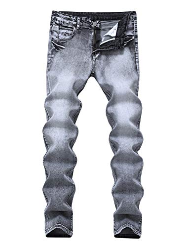 Andongnywell Men's Ripped Distressed Skinny Moto Biker Jeans Slim Grey Stretch Jeans for Man Trousers