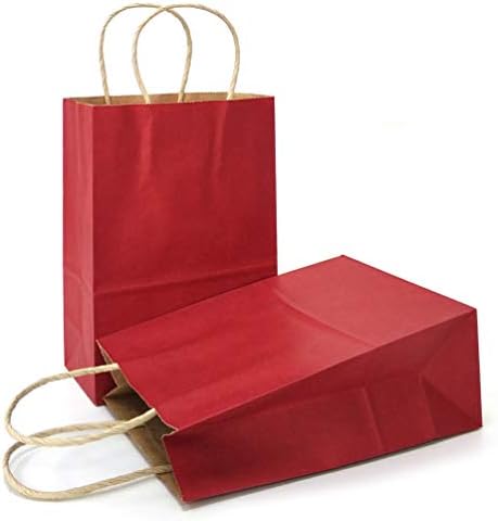 AZOWA Gift Bags Mini Small Kraft Paper Bags with Handles (4 x 2.4 x 6 in, Red, 25 Pcs)