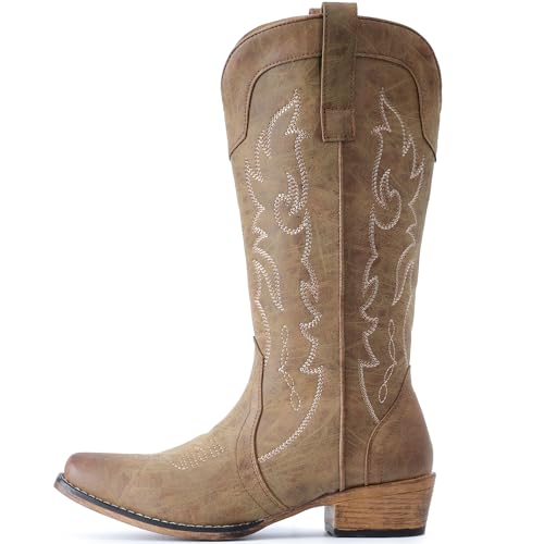 IUV Cowboy Boots for Women Mid Calf Fashion Cowgirl Boots with Embroidery Western Snip Toe3