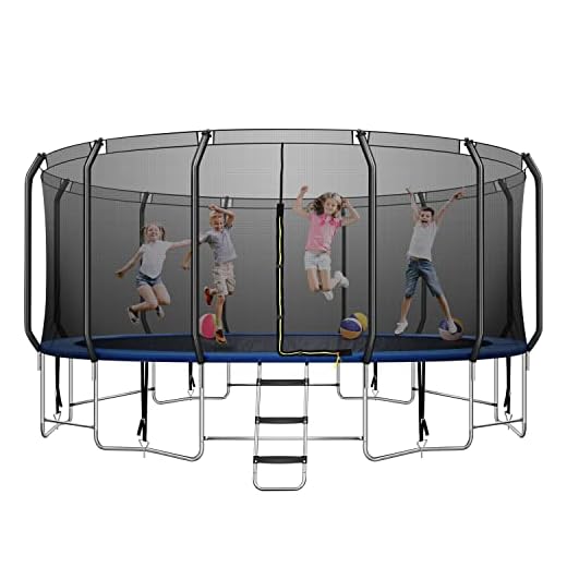 16FT Trampoline, Full Stainless Steel Heavy-Duty Outdoor Trampoline with 6 Wind Stakes&Balance Bar&Carved Poles, 1500LBS Weight Capacity,1.5MM Thickened Trampoline for Kids Adults-ASTM Approved,Blue
