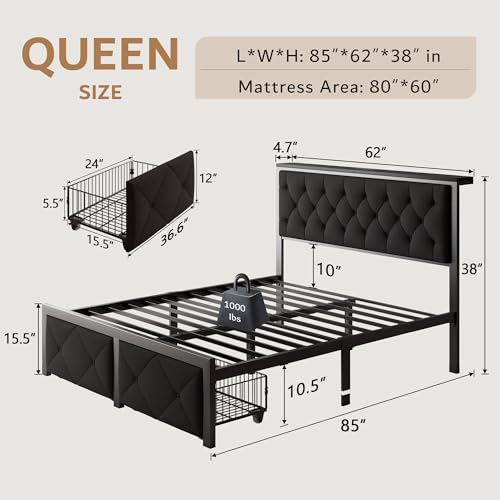 iPormis Queen Bed Frame with Storage & Charging Station - Image 2