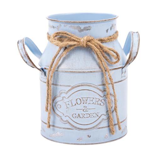 MagiDeal Jarrón de Leche, florero Decorativo para Flores Artificiales, Maceta Retro, arreglo Floral para jardín, baño, Azul