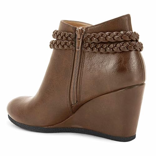 Image of Fashare Womens Wedge Ankle Boots Braided Fringe Strap Western Heeled Fall Booties Dress Shoes