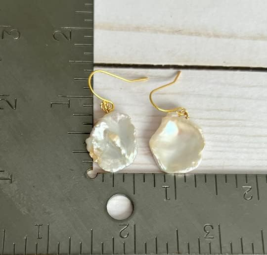 Gold Wire Wrapped Flat Freshwater Pearl Earrings