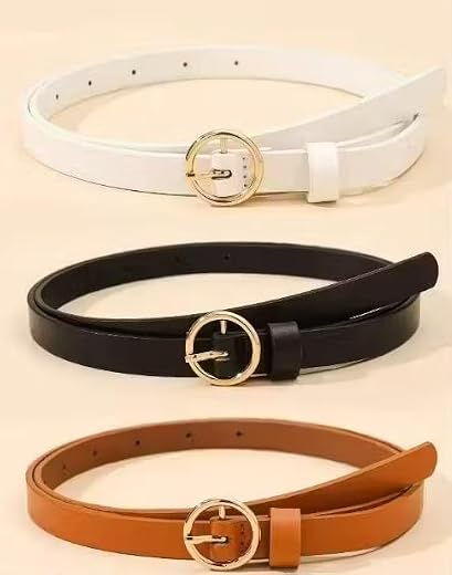 HAPANI FASHION Women Leather Waist Belt Pack of 3 Adjustable Solid Design Belts for Saree Dress Party Casual Traditional U...