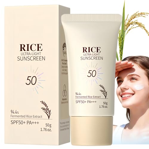 Image of Rice Sunscreen with Probi/otics,Korean Sunscreen SPF 50 Face Moisturiser,Moisturiser with SPF 50,Rice Toner Korean,Rice Ultra-Light Sunscreen For Face&Body,UVA & UVB Protection for Dry Sensitive Skin