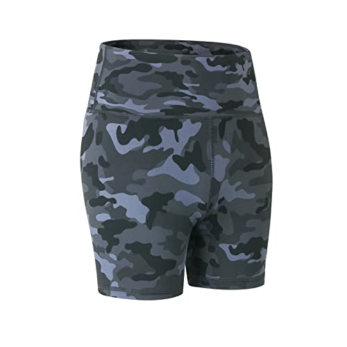 XUNRYAN Women Camo Sports Workout Yoga Shorts High Waist Active Gym Stretchy Compression Seamless Quick Dry Shorts