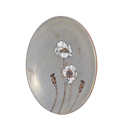Image of Aakriti Art Creations Petal Harmony Terracotta Wall Decor Plate, Floral Art Wall Hanging Plate Set of 1, Grey Color | Glossy Finish Terracotta | Home Items for Living Room, Bedroom, Office