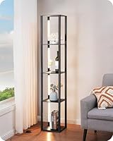 EDISHINE LED Floor Lamps with Shelves, 4 Layers Wood Dimmable Standing Lamp with 360° Rotatable LED Poles, Corner Floor Lamps for Living Room Bedroom Office