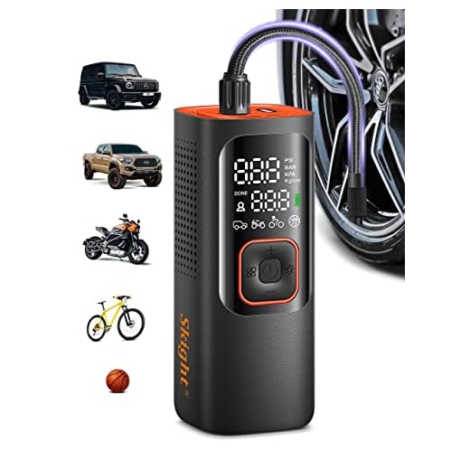 Skight Tire Inflator Portable Air Compressor - Powerful 160PSI & 2X Faster Tire Inflator, Accurate Pressure LCD Display, Cordless Easy Operation - Portable Air Pump for Car, Motorcycle, E-Bike, Ball