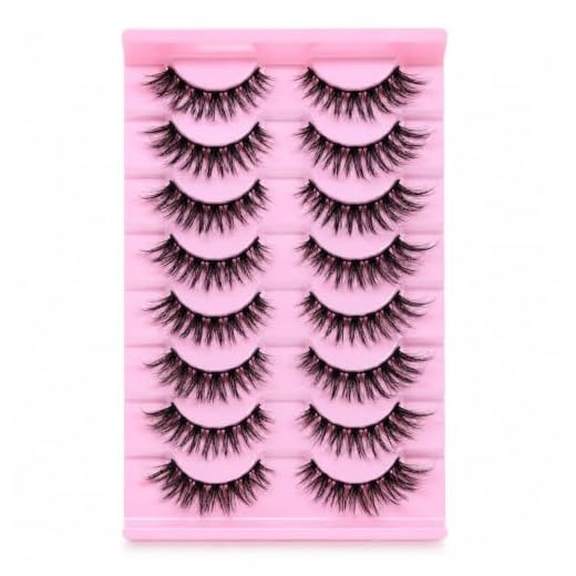 10 Pairs Cat Eye Lashes, Wispy False Eyelashes, 3D D Curl Fluffy Faux Mink Strip Lashes, Reusable Natural Look Fake Lashes