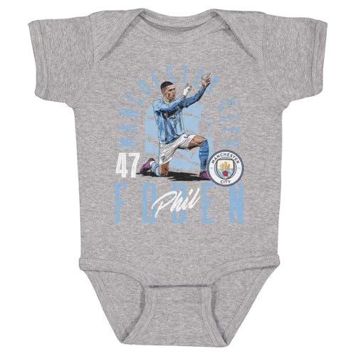 500 LEVEL Phil Foden Manchester City One-Piece Infant Bodysuit - Phil Foden Manchester City Arch WHT (Heather Gray, 6M)