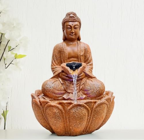 Image of UAG EXPORTS Lotus Buddha LED Tabletop Water Fountain | Premium Fiber & Marble Dust Indoor Waterfall with High-Power Motor | Elegant Decor Showpiece for Home, Office & Meditation Space Color-Copper